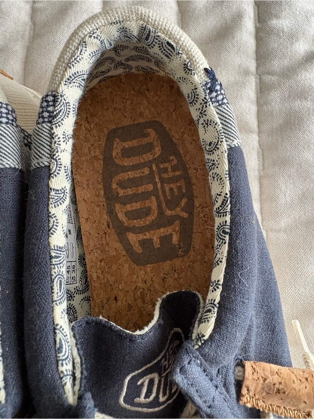 Hey Dude Navy Canvas Slip-On Shoes with Cork Accents - Picture 5 of 8
